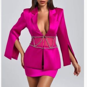 Elegant Pink Blazer with Crystal Detailing